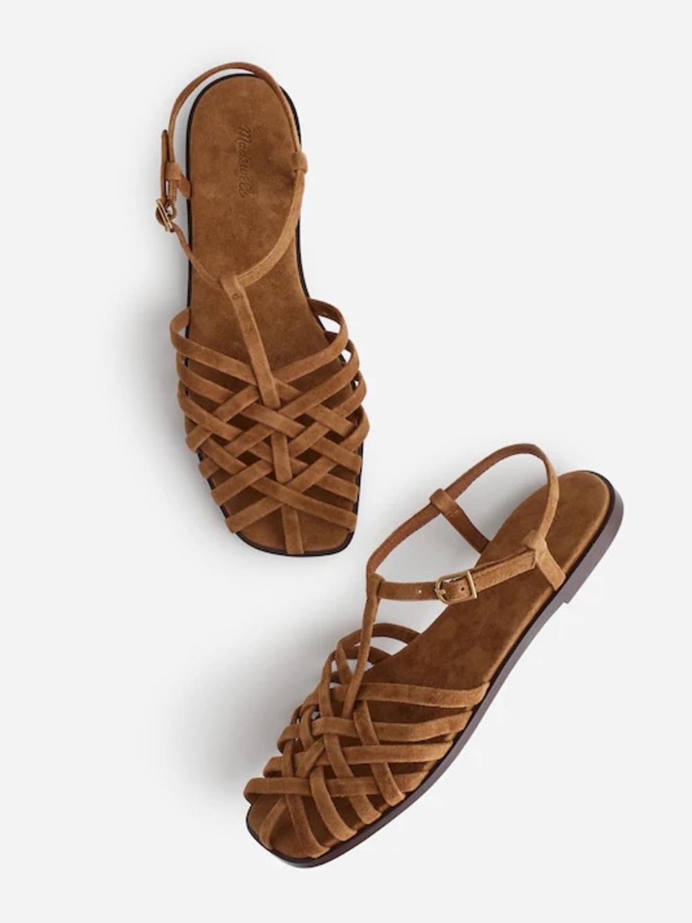 NWT Madewell Suede Fisherman Sandals Caged T-Strap Tan Size 9